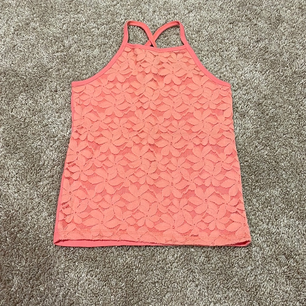 coral pink lace tank top